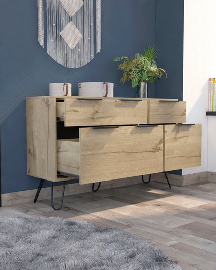 47" Brown and Black Four Drawer Double Dresser