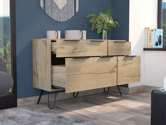 47" Brown and Black Four Drawer Double Dresser