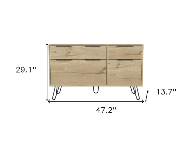 47" Brown and Black Four Drawer Double Dresser