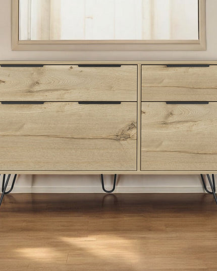 47" Brown and Black Four Drawer Double Dresser