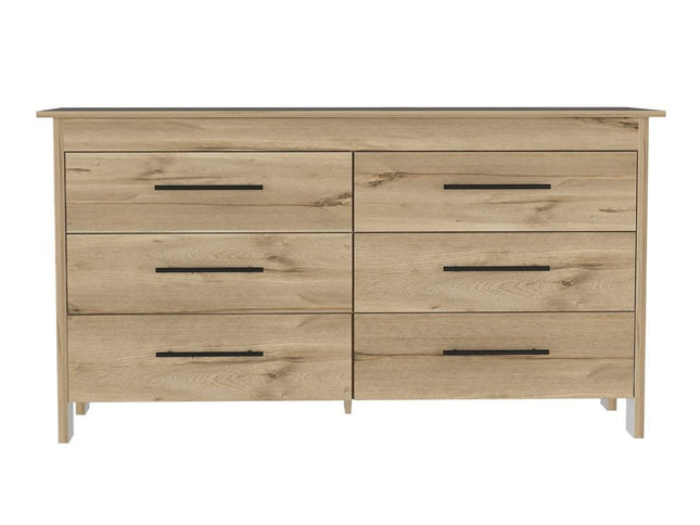 59" Natural and Black Six Drawer Double Dresser