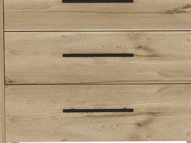 59" Natural and Black Six Drawer Double Dresser