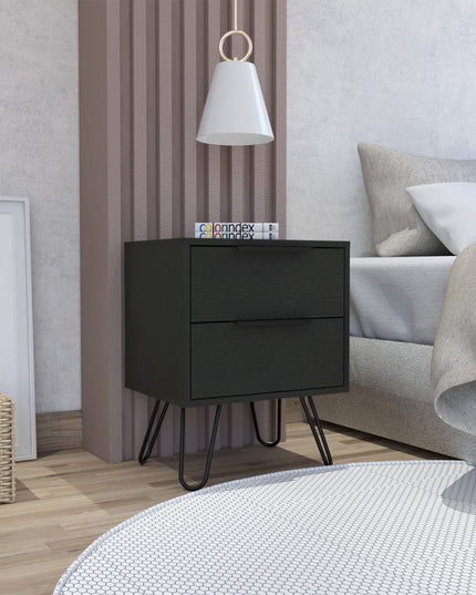 22" Black Wood Two Drawer Nightstand