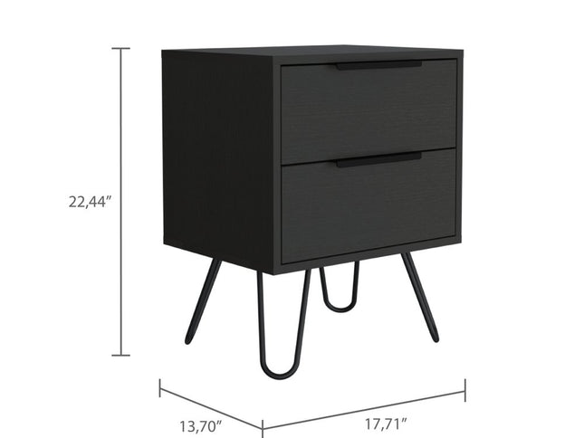 22" Black Wood Two Drawer Nightstand