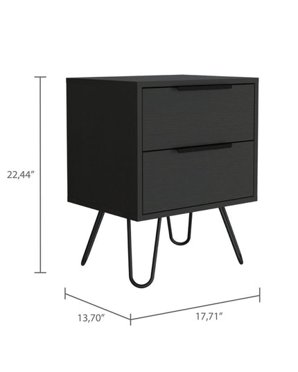 22" Black Wood Two Drawer Nightstand