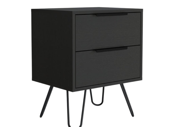 22" Black Wood Two Drawer Nightstand