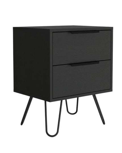 22" Black Wood Two Drawer Nightstand