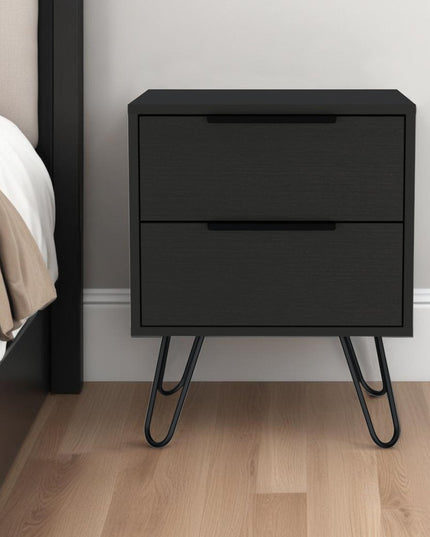 22" Black Wood Two Drawer Nightstand