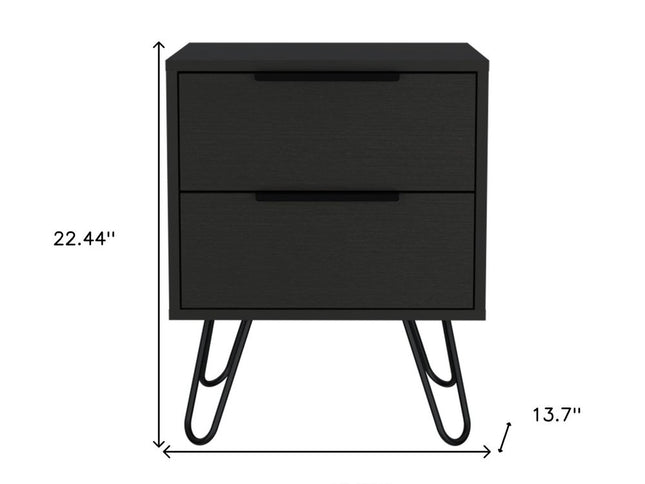 22" Black Wood Two Drawer Nightstand