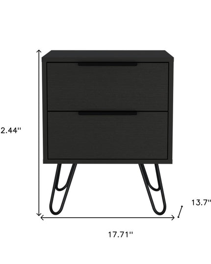 22" Black Wood Two Drawer Nightstand