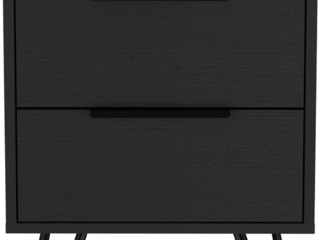 22" Black Wood Two Drawer Nightstand