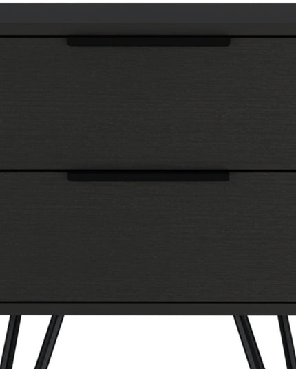 22" Black Wood Two Drawer Nightstand