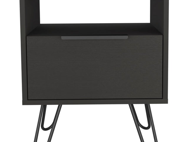 22" Black Wood One Drawer Nightstand
