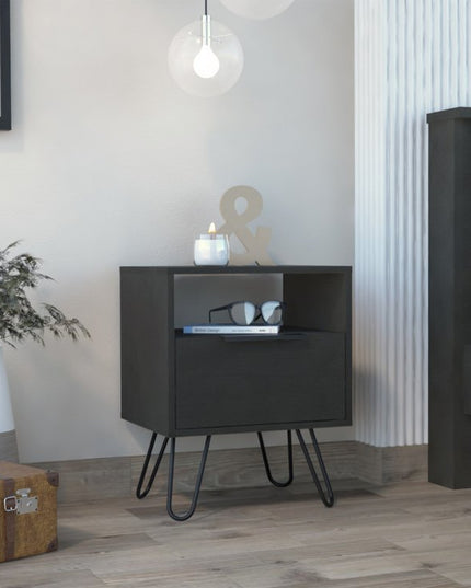 22" Black Wood One Drawer Nightstand