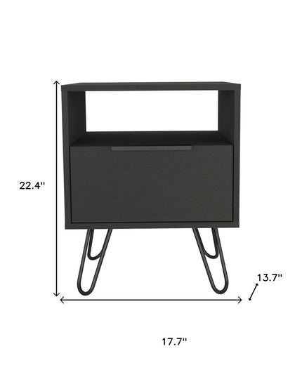 22" Black Wood One Drawer Nightstand