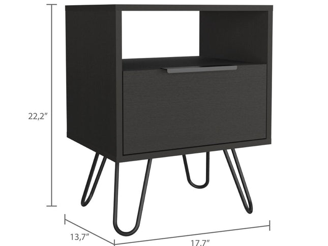 22" Black Wood One Drawer Nightstand