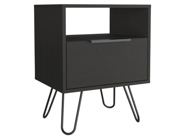 22" Black Wood One Drawer Nightstand