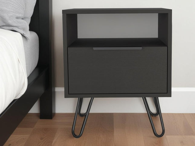 22" Black Wood One Drawer Nightstand