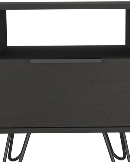 22" Black Wood One Drawer Nightstand