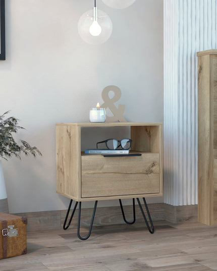 22" Oak Wood One Drawer Nightstand