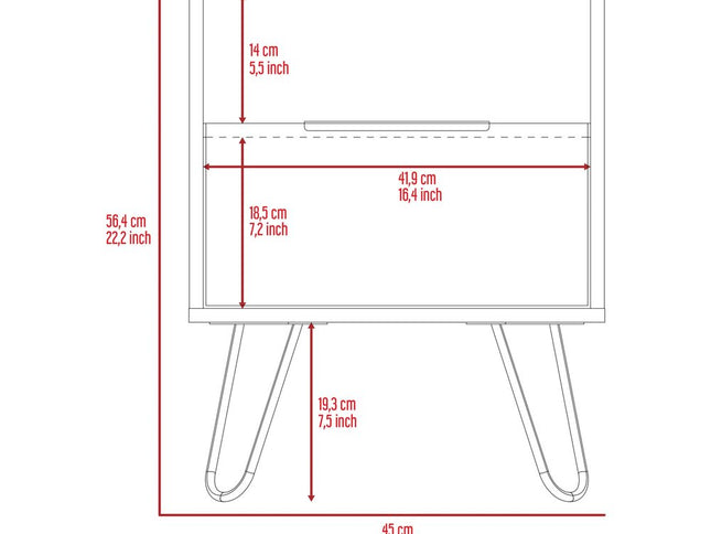 22" Oak Wood One Drawer Nightstand