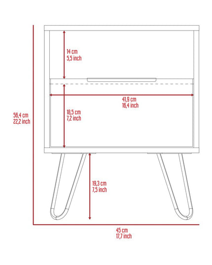 22" Oak Wood One Drawer Nightstand