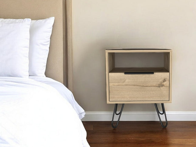 22" Oak Wood One Drawer Nightstand