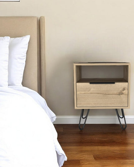 22" Oak Wood One Drawer Nightstand