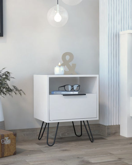 22" White Wood One Drawer Nightstand