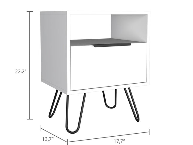 22" White Wood One Drawer Nightstand