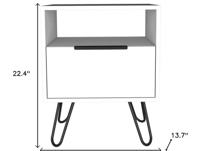 22" White Wood One Drawer Nightstand