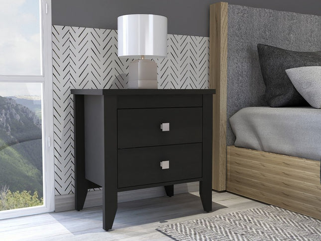 24" Black Wood Two Drawer Nightstand
