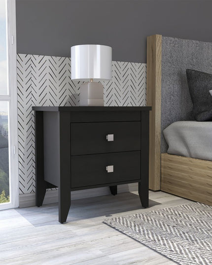 24" Black Wood Two Drawer Nightstand