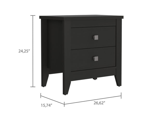 24" Black Wood Two Drawer Nightstand