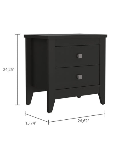 24" Black Wood Two Drawer Nightstand