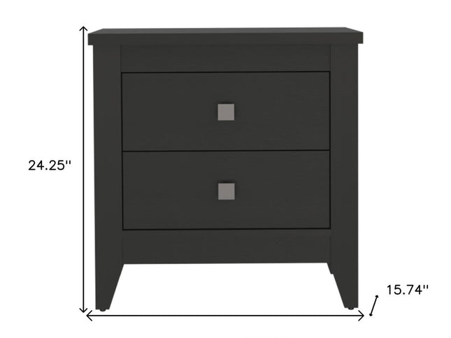 24" Black Wood Two Drawer Nightstand