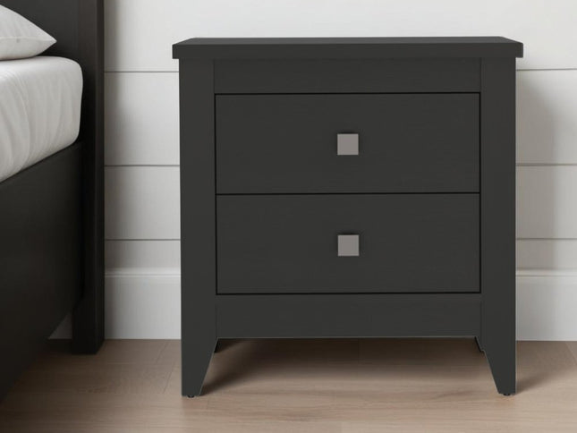 24" Black Wood Two Drawer Nightstand