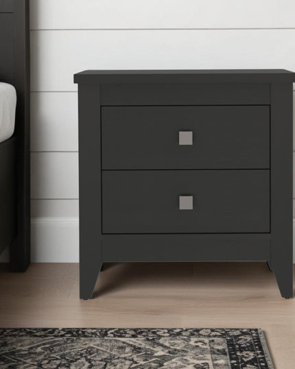 24" Black Wood Two Drawer Nightstand