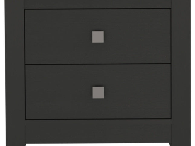 24" Black Wood Two Drawer Nightstand