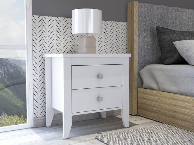24" White Wood Two Drawer Nightstand
