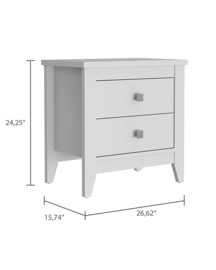 24" White Wood Two Drawer Nightstand
