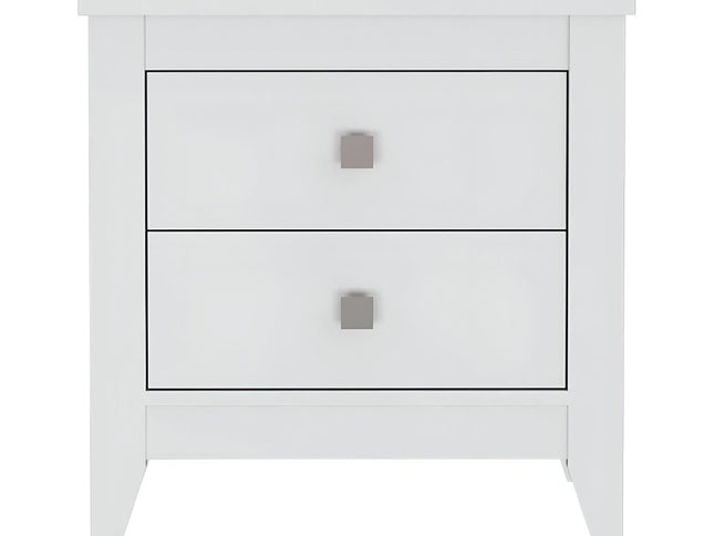 24" White Wood Two Drawer Nightstand