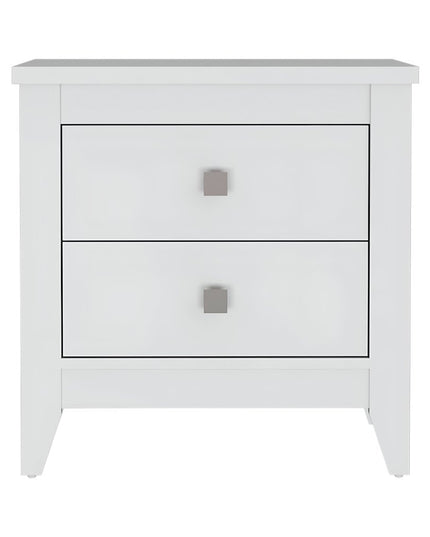 24" White Wood Two Drawer Nightstand