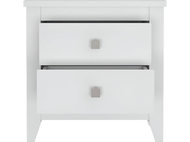 24" White Wood Two Drawer Nightstand