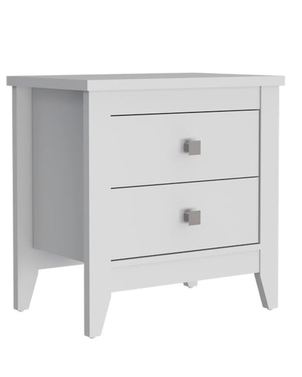 24" White Wood Two Drawer Nightstand