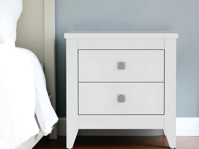 24" White Wood Two Drawer Nightstand