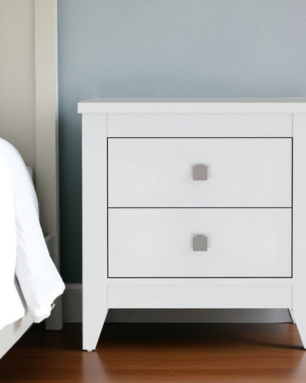 24" White Wood Two Drawer Nightstand