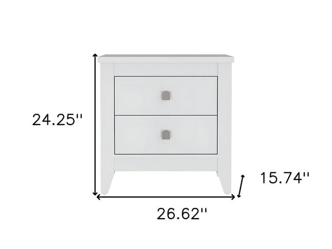 24" White Wood Two Drawer Nightstand