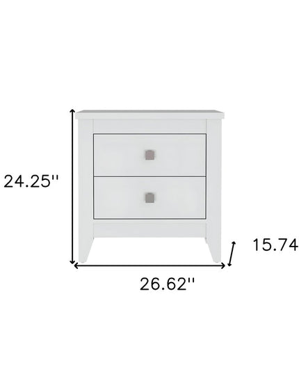 24" White Wood Two Drawer Nightstand
