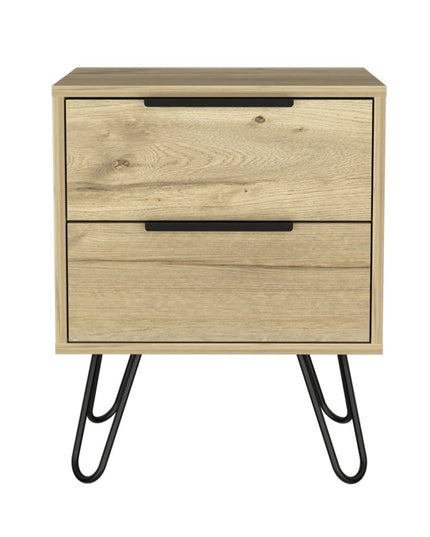 22" Oak Wood Two Drawer Nightstand